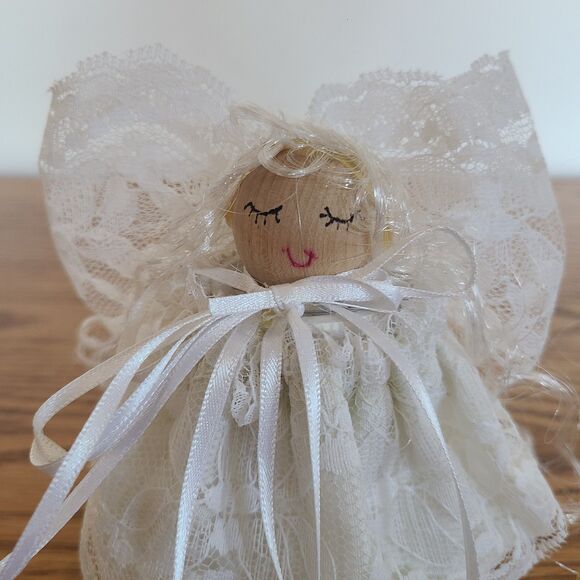 Vintage Handmade Lace Angel Hand Bell Figurine Shelf Sitter Decor Collectible - Picture 3 of 10